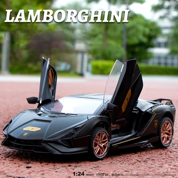 1:24 Lamborghini Sian FKP37 Модель Автомобиля Из Сплава, Игрушка, Литье Под давлением, Звук и Свет, Автомобильные Игрушки Для Детского Автомобиля