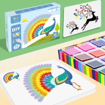 12 Цветных стираемых чернильных штемпельных подушечек 16 мультяшных карточек для рисования пальцами, стираемые игрушки для рисования пальцами, подарок для вечеринки для мальчиков и девочек, детский подарок