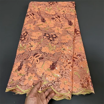 2023 Африканская кружевная ткань, вечерние платья с вышивкой пайетками, зеленый Для женщин, тюль, модное шитье, 5 ярдов сетчатых тканей, ткань по метру