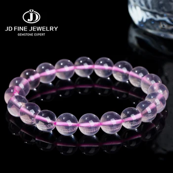 JD Высококачественные браслеты из нитей натурального розового кварца Mossan, женская мода, милая круглая бусина, энергетический кристалл, эластичный ювелирный подарок