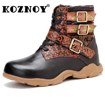 Koznoy/ Новые женские ботильоны из овечьей кожи 3 см, дизайнерские ботинки больших размеров с пряжкой и молнией, этнические ботильоны середины весны-осени