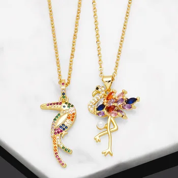 V & YIDOU Мода индивидуальность дух цвет циркон ожерелье с фламинго креативный дизайн чувство попугая кулон ювелирные изделия оптом
