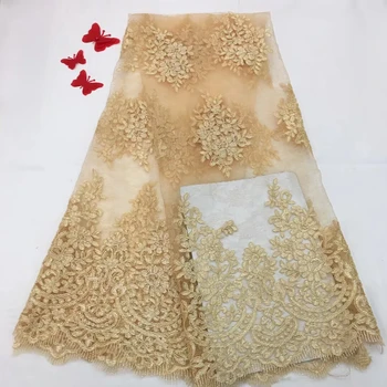 Африканская кружевная ткань 2018, высококачественная кружевная отделка бисером, Дешевые кружевные ткани с бесплатной доставкой, отделка для одежды