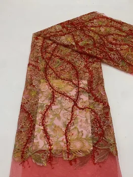 Африканское Французское сетчатое кружево с блестками 2023, Нигерийский тюль, кружевная ткань для пошива элегантных вечерних платьев NXB5639