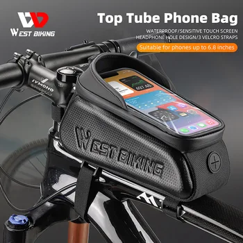 Велосипедная сумка WEST BIKING, водонепроницаемая велосипедная сумка с сенсорным экраном, 6,8-дюймовый мобильный телефон, Верхняя трубка, Сумки на Руль, аксессуары для велоспорта
