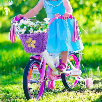 Детская велосипедная корзина с набором наклеек с кисточками-колокольчиками, съемная, симпатичная, прочная, с 14/16-дюймовой велосипедной подвесной корзиной, велосипедная корзина