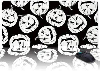 Игровой Расширенный XXL Коврик Для Компьютерной Мыши Хэллоуин Тыква Черный Белый Настольный Коврик с Нескользящей поверхностью для Клавиатуры Ноутбука 35 