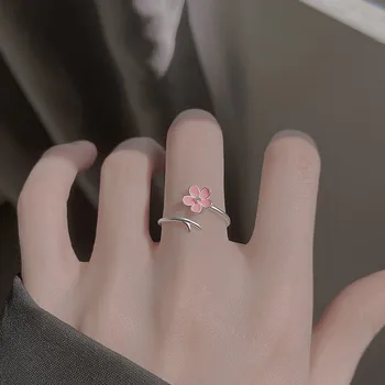 Кольцо с розовым персиковым цветком для женской непоседы Кольцо с Корейскими литературными цветами Милое и универсальное кольцо для студенческой подруги