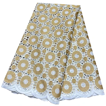 Красивое Белое Золотое кружевное шитье Хлопчатобумажное Швейцарское вуалевое кружево из Швейцарии, Африканская кружевная ткань, Нигерийская кружевная ткань для платья