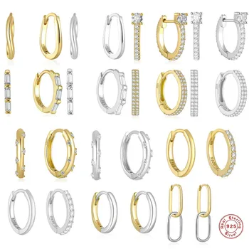 Крошечные серьги-кольца из стерлингового серебра 925 пробы с белым позолоченным кубическим цирконием, Двухцветные гладкие однотонные серьги-кольца Huggie Ювелирные изделия