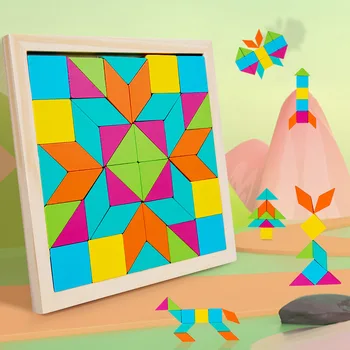 Набор деревянных блоков с рисунком геометрической формы, головоломка для детского сада, классические развивающие игрушки Монтессори Танграм для детей