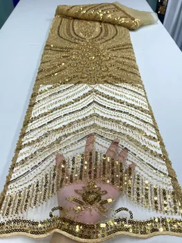 Нигерийский кружевной материал С блестками Высококачественные Свадебные Африканские хрустальные бусины ручной работы Французская Сетка из тюля с бисером