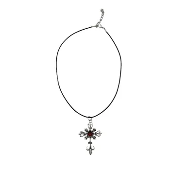 Ожерелье с крестом в стиле готический панк, хип-хоп Рок, Гранж, кожаный шнур, красная масляная капля, хрустальный крест, ювелирные изделия с подвеской, эффектное ожерелье