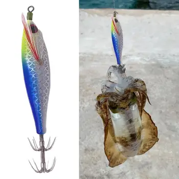 полезная искусственная рыболовная приманка весом 5 г / 8 см, светящаяся антикоррозийная Горизонтальная деревянная приманка для креветок и кальмаров, крючок для кальмаров