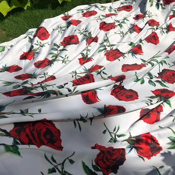 Полиэфирные ткани своими руками Ткань для платья Модный дизайн бренда Fabirc Летняя юбка с цветком розы из мягкого эластичного атласа с цифровым принтом