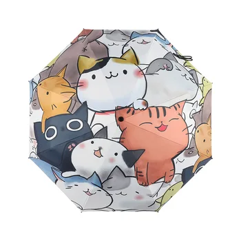 Портативный автоматический Водонепроницаемый зонт Cat Sun Umbrella С тремя складывающимися защитой от УЛЬТРАФИОЛЕТА Женский Дождевой Женский Подарочный зонтик принцессы
