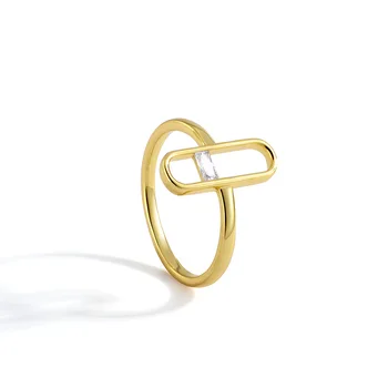 Простое японское и корейское легкое роскошное кольцо с геометрическим цирконием из 14-каратного золота на указательный палец, роскошные украшения для вечеринки по случаю дня рождения