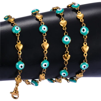 Разноцветное ожерелье и браслет ручной работы из нержавеющей стали, турецкая цепочка от сглаза, модные мужские и женские украшения