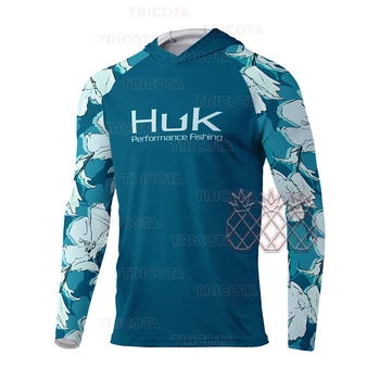 Рубашки с капюшоном HUK Fishing, мужская одежда, Летняя дышащая рыболовная майка с длинным рукавом, Солнцезащитные камуфляжные рубашки для рыбалки