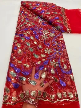 Свадебная кружевная ткань с тяжелым бисером, модное платье из тюля с блестками, Роскошные хрустальные бусины ручной работы, высококачественная Африканская сетка