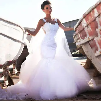 Свадебные кружевные бретельки Русалки, сшитое на заказ Свадебное платье с прозрачной спинкой 2023