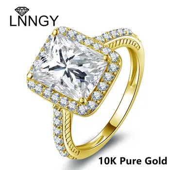 Сертифицированное Lnngy кольцо с муассанитом огранки принцессы для влюбленных пар, обручальное кольцо Halo из чистого золота 10 карат, созданное лабораторией ювелирных изделий с бриллиантами