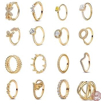 Хит продаж, кольцо из золотой серии, серебро 925 пробы, изысканная корона, кольцо с круглой волной, обручальное женское кольцо, подарок