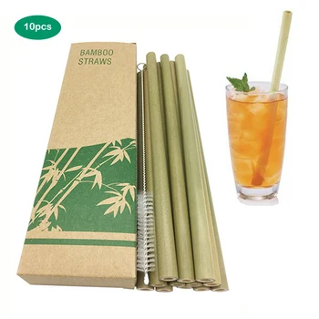 10 шт. /компл. Бамбуковые соломинки для питья, многоразовые, экологически чистые для кухни с чистой щеткой