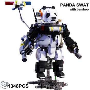 1348ШТ Строительные блоки Robocop Panda SWAT, креативные бамбуковые поделки, механические кирпичи с животными, игрушки, подарки на День рождения для мальчиков и детей