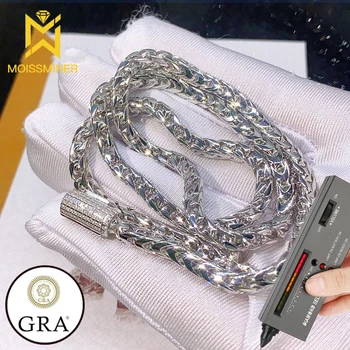 4 мм Муассанит Франция Цепочка Iced Out Ожерелья Мужские S925 Серебряное Колье для Женщин Пройти Тест Бриллиантов С GRA Бесплатная Доставка