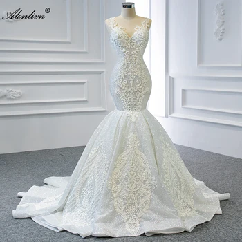 Alonlivn Элегантное Свадебное платье в стиле Русалки с блестящими бусинами и V-образным вырезом, свадебные платья в стиле Ампир без рукавов