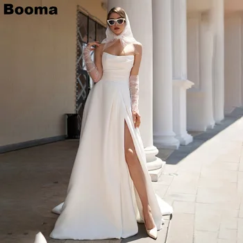 Booma A Line Stain Свадебные платья без бретелек с разрезом для ног, свадебные платья длиной до пола, элегантные платья невесты для женщин 2023