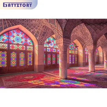 GATYZTORY, Современный набор для рисования по номерам, сделай сам, внутри Мечети, раскраска по номерам, взрослые поделки, рисование, украшение дома