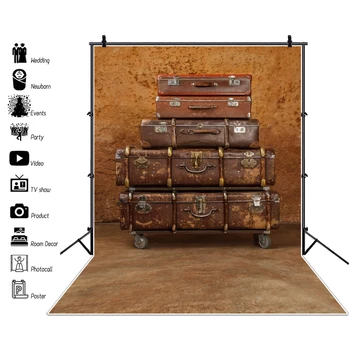 Laeacco Старый чемодан Багаж Темная стена Портрет ребенка Гранж Фотографические фоны Фотофоны для фотостудии