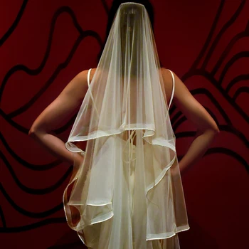 MZA50 2-уровневая свадебная фата с краем из органзы, свадебные вуали с расческой, покрывающие фату спереди и сзади, аксессуары для головы невесты