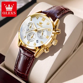 OLEVS 5523 Кварцевые часы для женщин Хронограф Водонепроницаемый светящийся кожаный ремешок Женские наручные часы Роскошные женские часы от ведущего бренда