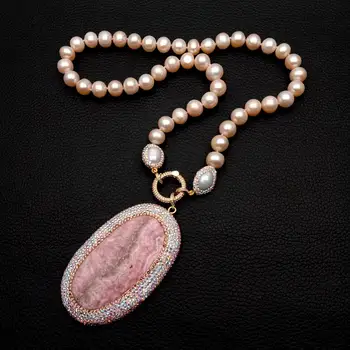 Y · YING Ожерелье из пресноводного культивированного розового Жемчуга, Большой Розовый Кулон из Родохрозита Овальной формы