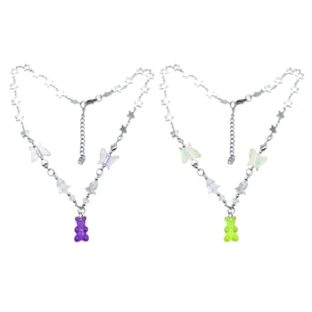 Y2K Прозрачное ожерелье с медведем, милое и крутое колье-цепочка, модное ювелирное изделие, привлекающая внимание цепочка для ключиц