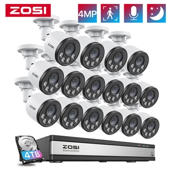 ZOSI POE Security Camera System 4K 16CH CCTV NVR 4MP HD Наружные PoE IP-Камеры AI Smart Human Detection Комплект Видеонаблюдения