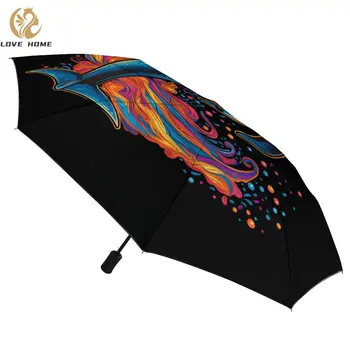 Автоматический зонт Dolphin 8 Ribs, винтажный Черный зонт для пальто, защита от ультрафиолета, легкие зонты для мужчин и женщин
