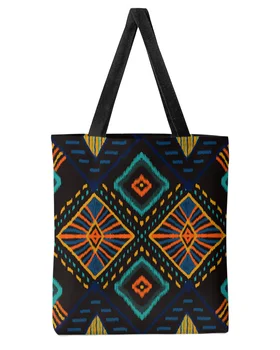 Акварельная этническая геометрия в стиле бохо, женская сумка-тоут большой емкости для покупок, Многоразовые студенческие сумки на плечо для девочек, женщин, леди