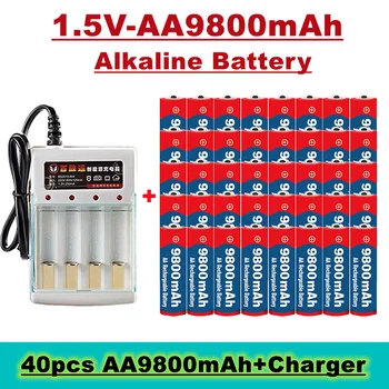 Аккумуляторная батарея типа АА, 1,5 В 9800 мАч, щелочная батарея, подходит для игрушек, пультов дистанционного управления, будильников и т.д., продается с зарядным устройством