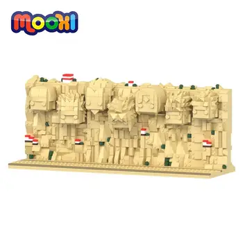Аниме MOOXI 1757Pcs MOC Bricks Каменная статуя Гора Классическая сцена Модель Кирпичный строительный блок Детские игрушки в подарок на День рождения