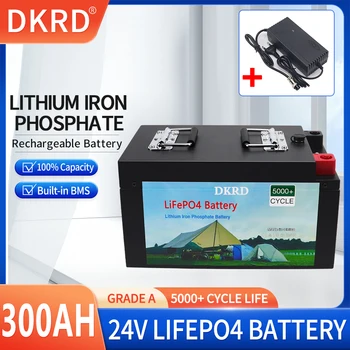 Батарея LiFePO4 24V 300Ah 200Ah 100Ah Встроенные Литиевые элементы питания BMS Для Замены Большей части резервного источника Домашнего хранения энергии