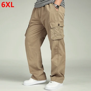 Большой размер Весна осень мужские свободные большие размеры 6XL прямые брюки оверсайз брюки с эластичной резинкой на талии повседневные брюки Мужские черные 6XL 5XL