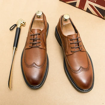 Винтажная деловая коричневая мужская обувь Мужские Дерби Дизайнерские 2023 Новая мужская обувь из натуральной кожи Качественная Повседневная деловая обувь