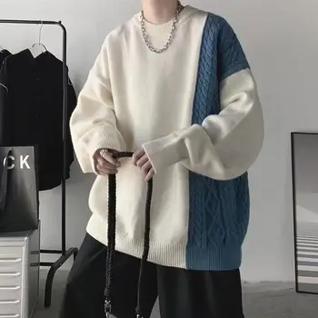Вязаный свитер, мужские осенне-зимние мешковатые топы с длинными рукавами, модный универсальный тренд, уличная винтажная мужская одежда X20