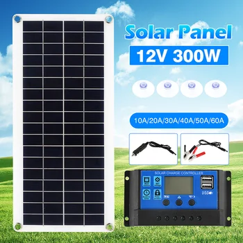 Гибкая солнечная панель мощностью 300 Вт, зарядное устройство на 12 В, двойной USB с контроллером 10A-60A, блок питания для телефона, автомобиля, яхты, фургона.