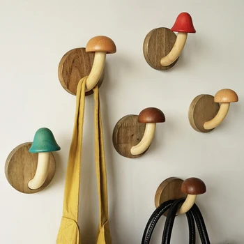 Деревянный крючок для хранения в форме гриба, Клейкая домашняя вешалка, настенный крючок для ключей, крючок для одежды, настенная вешалка для одежды, шляп, Дерево