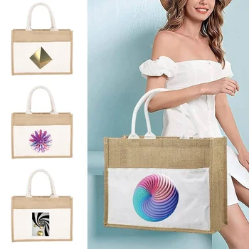 Джутовая сумка, льняная сумка через плечо, мешки с имитацией джута, льняные сумки, женские сумки для покупок, Ламинированные сумки с 3D печатью 2023
